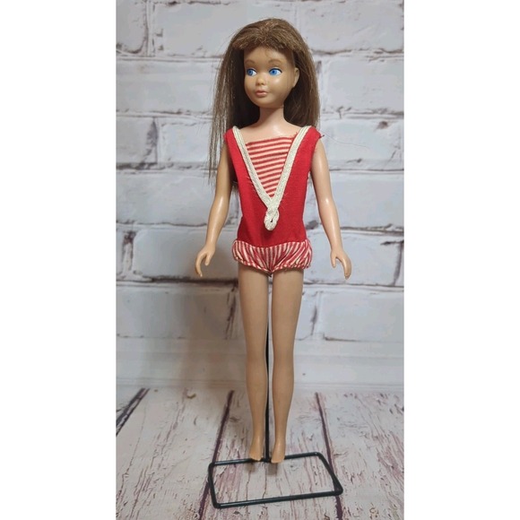 VTG 1963 SKIPPER Doll Brunette Straight-Leg #0950 Japan Original Outfit& Stand